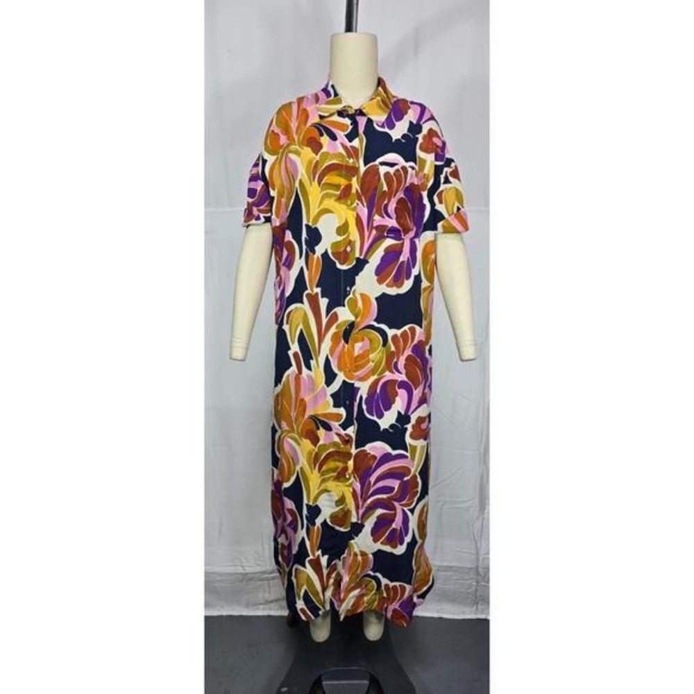 Sézane Éditions Silk Maxi Shirt Dress Size 38 Floral Multicolor Button Front